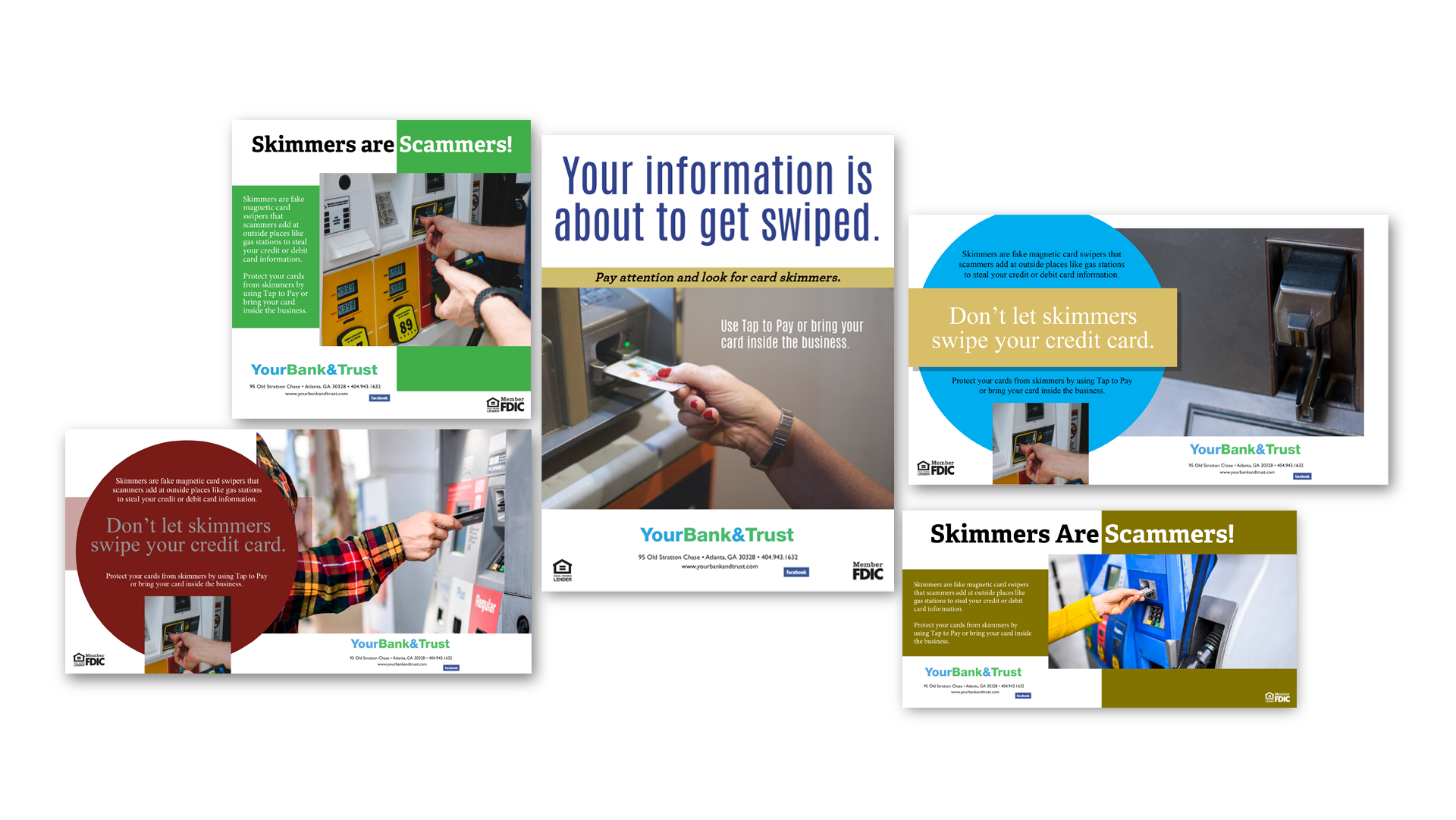 montage of card skimming ads